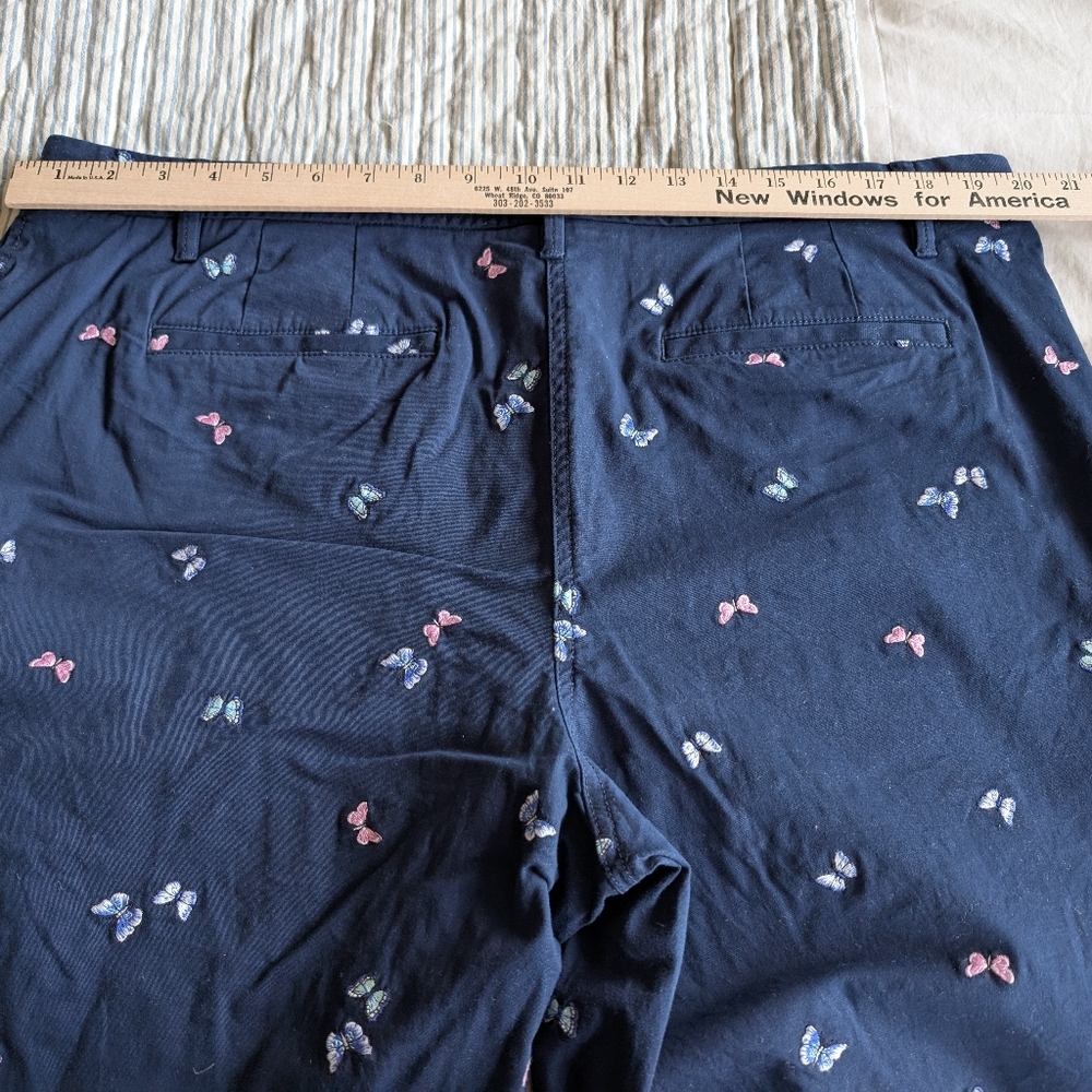 Talbot's Relaxed Chino Navy Butterfly Embroidered Pants - Picture 3 of 6